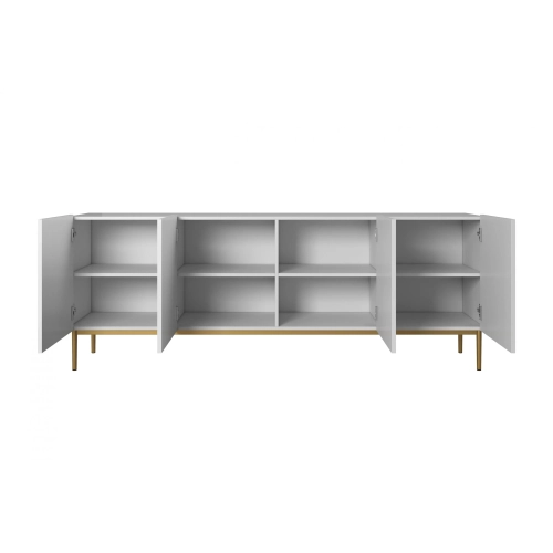 Komoda Nicole 200 cm na metalowych nogach - biały mat / złote nóżki